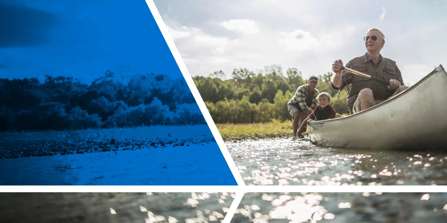 grandpa canoeing with family
