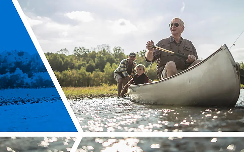 grandpa canoeing with family