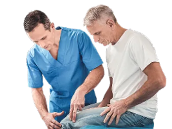 doctor helping patient with knee